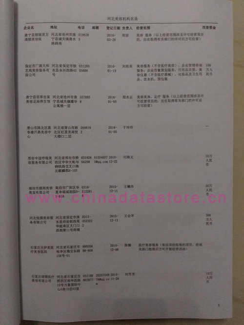 河北美容院企業(yè)黃頁收錄了最新的河北美容院企業(yè)名單，具有極高的營銷價(jià)值，實(shí)實(shí)在在提高銷售業(yè)績